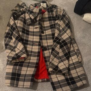 Kate Spade Black and Tan Plaid Kids Pea Coat